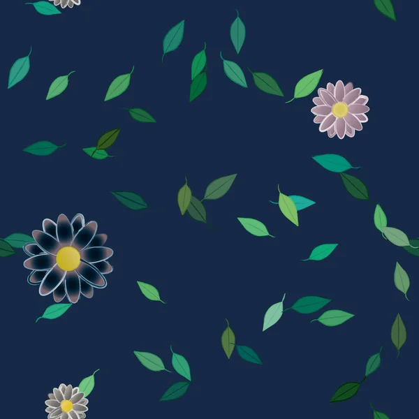 Flores Simples Con Hojas Verdes Composición Libre Ilustración Vectorial — Vector de stock