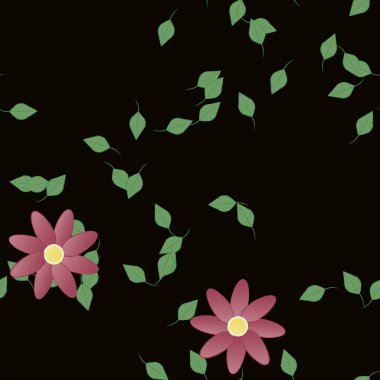 basit renkli çiçekler ve duvar kağıdı yaprakları ile serbest kompozisyon, vektör illüstrasyonu