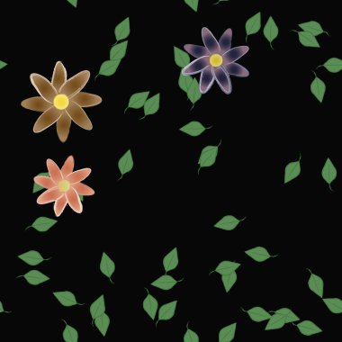 basit renkli çiçekler ve duvar kağıdı yaprakları ile serbest kompozisyon, vektör illüstrasyonu