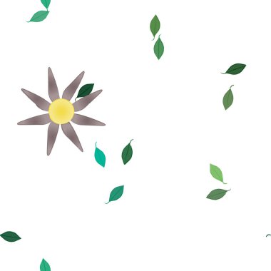 basit renkli çiçekleri olan serbest kompozisyon ve duvar kağıdı için yeşil yapraklar, vektör illüstrasyonu