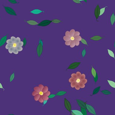 basit renkli çiçekler ve duvar kağıdı yaprakları ile serbest kompozisyon, vektör illüstrasyonu