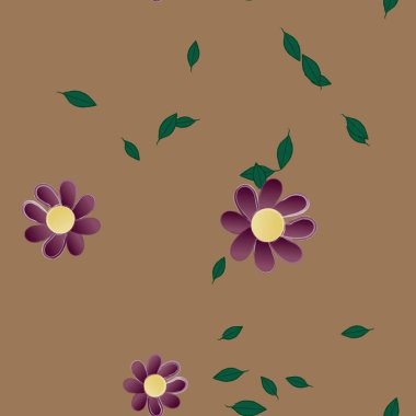 basit renkli çiçekler ve duvar kağıdı yaprakları ile serbest kompozisyon, vektör illüstrasyonu