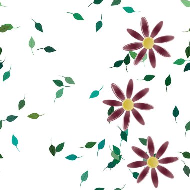 basit renkli çiçekler ve duvar kağıdı yaprakları ile serbest kompozisyon, vektör illüstrasyonu