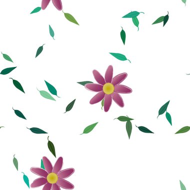 basit renkli çiçekler ve duvar kağıdı yaprakları ile serbest kompozisyon, vektör illüstrasyonu