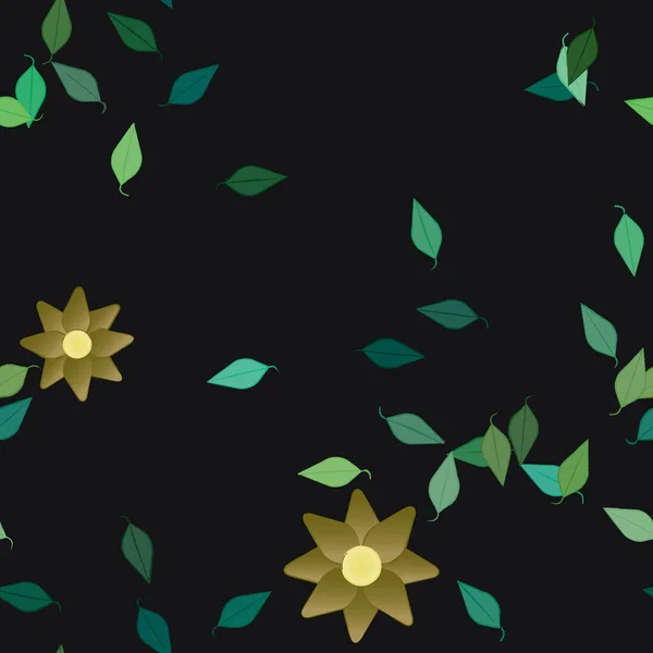 Flores Simples Con Hojas Verdes Composición Libre Ilustración Vectorial — Vector de stock