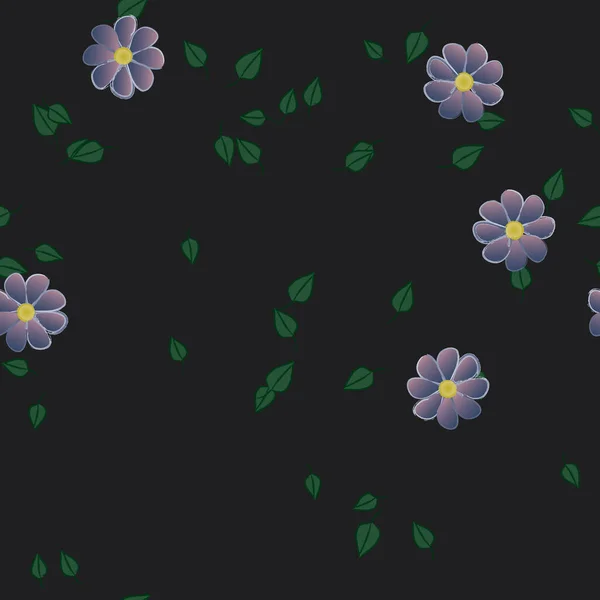 Fleurs Simples Avec Des Feuilles Vertes Composition Libre Illustration Vectorielle — Image vectorielle