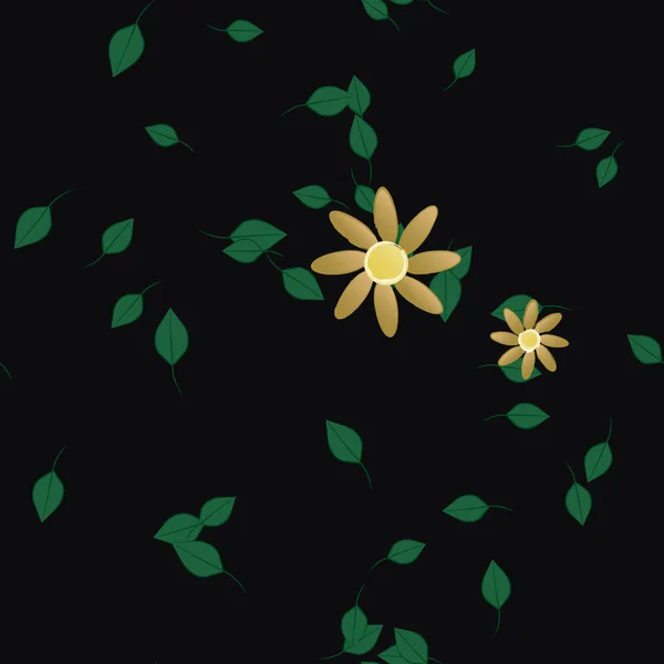 Fleurs Simples Avec Des Feuilles Vertes Composition Libre Illustration Vectorielle — Image vectorielle