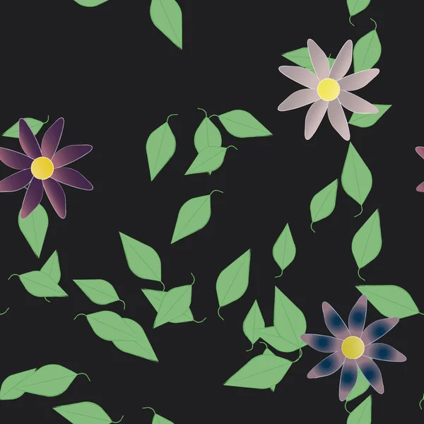 Flores Simples Con Hojas Verdes Composición Libre Ilustración Vectorial — Vector de stock