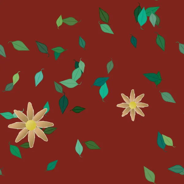 Fleurs Simples Avec Des Feuilles Vertes Composition Libre Illustration Vectorielle — Image vectorielle