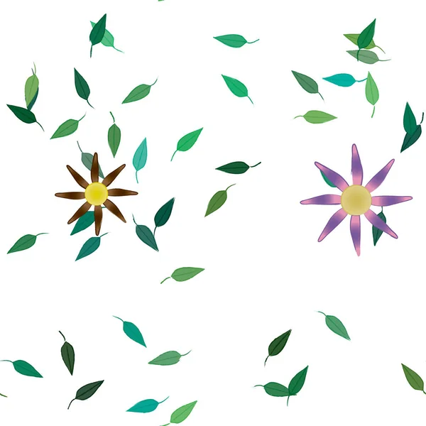 Fleurs Simples Avec Des Feuilles Vertes Composition Libre Illustration Vectorielle — Image vectorielle