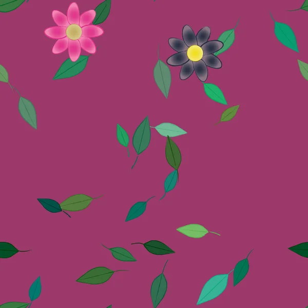 免费作曲 带有简单多彩的花和壁纸叶 矢量插图 — 图库矢量图片