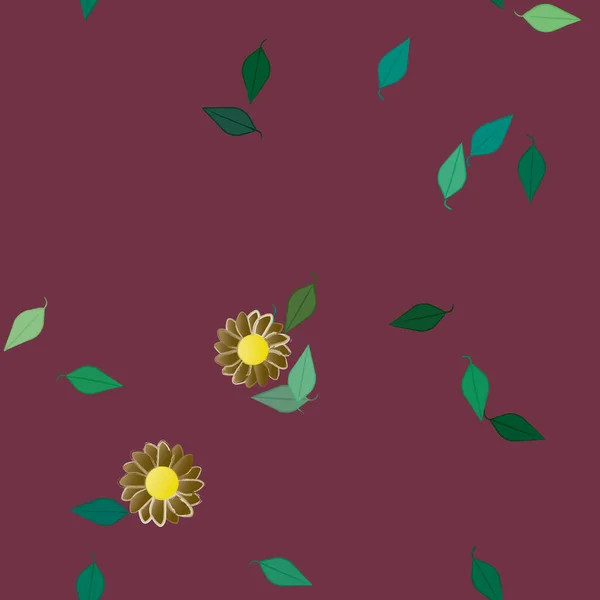 Flores Simples Con Hojas Verdes Composición Libre Ilustración Vectorial — Vector de stock