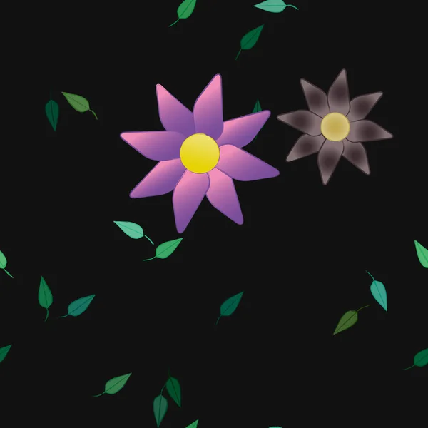 免费作曲 带有简单多彩的花和壁纸叶 矢量插图 — 图库矢量图片