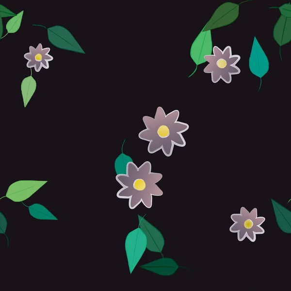 Fleurs Simples Avec Des Feuilles Vertes Composition Libre Illustration Vectorielle — Image vectorielle