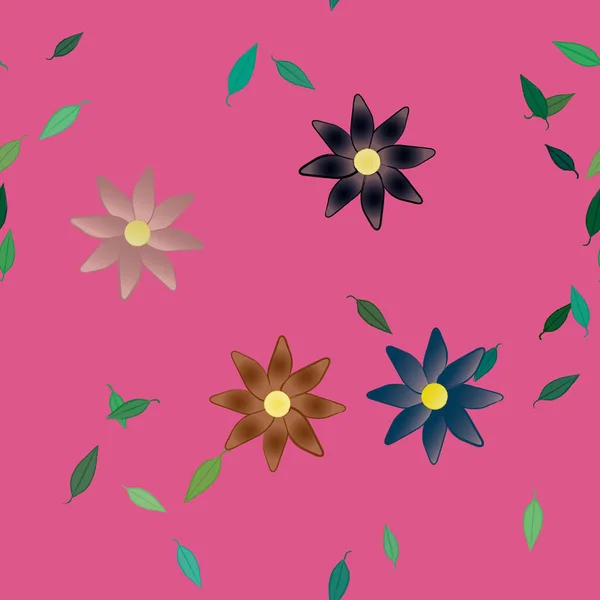 Flores Simples Con Hojas Verdes Composición Libre Ilustración Vectorial — Vector de stock