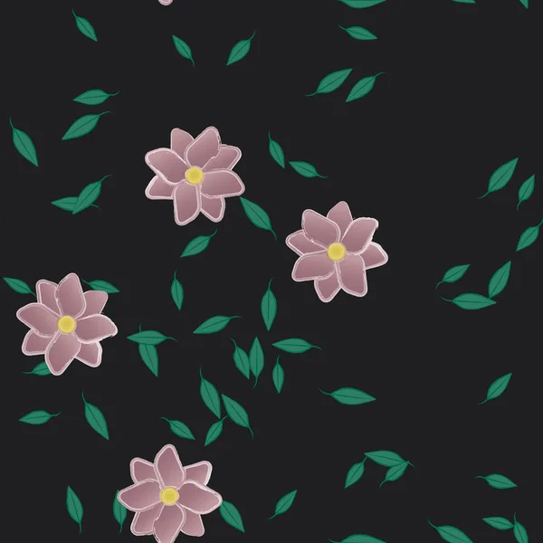 Eenvoudige Bloemen Met Groene Bladeren Vrije Samenstelling Vector Illustratie — Stockvector