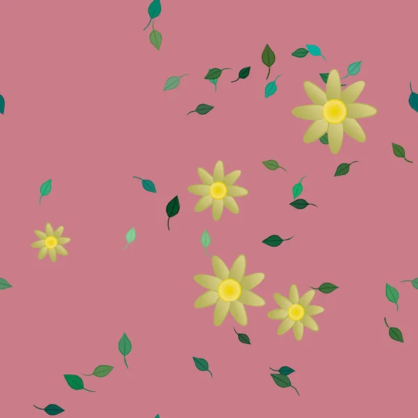 Flores Simples Con Hojas Verdes Composición Libre Ilustración Vectorial — Archivo Imágenes Vectoriales