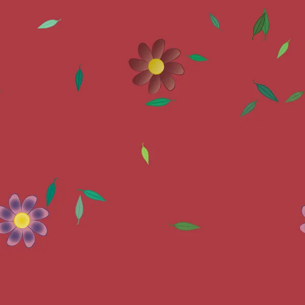 Flores Simples Con Hojas Verdes Composición Libre Ilustración Vectorial — Archivo Imágenes Vectoriales