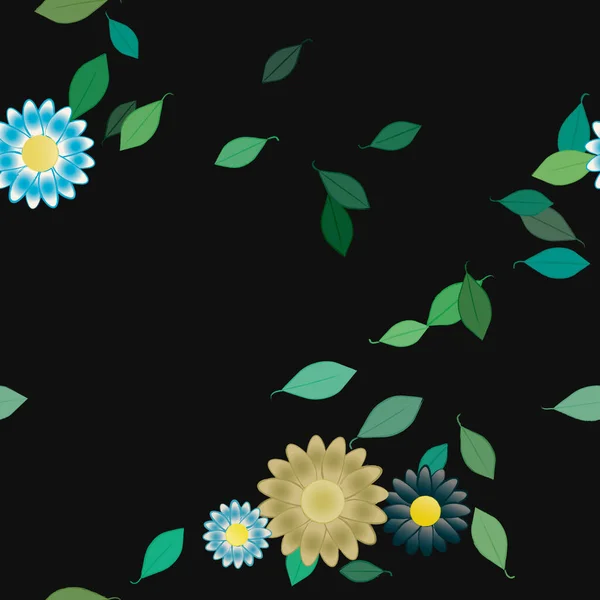 Composición Libre Con Flores Colores Simples Hojas Verdes Para Papel — Vector de stock