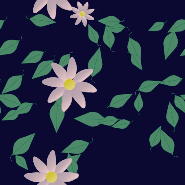 Fleurs Simples Avec Des Feuilles Vertes Composition Libre Illustration Vectorielle — Image vectorielle