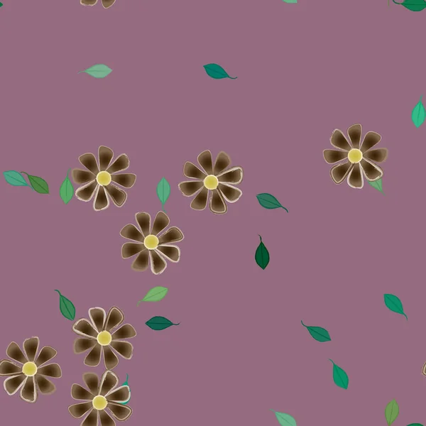 Fleurs Simples Avec Des Feuilles Vertes Composition Libre Illustration Vectorielle — Image vectorielle