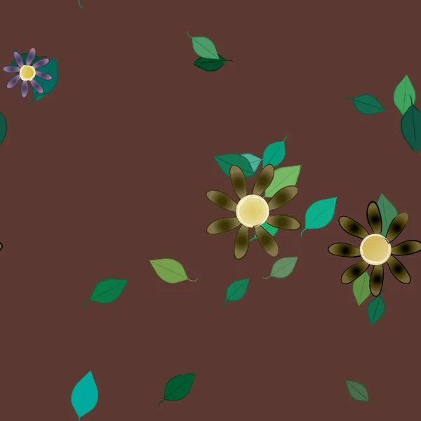 Basit Renkli Çiçekler Duvar Kağıdı Yaprakları Ile Serbest Kompozisyon Vektör — Stok Vektör
