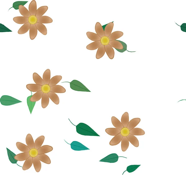 Flores Simples Con Hojas Verdes Composición Libre Ilustración Vectorial — Vector de stock