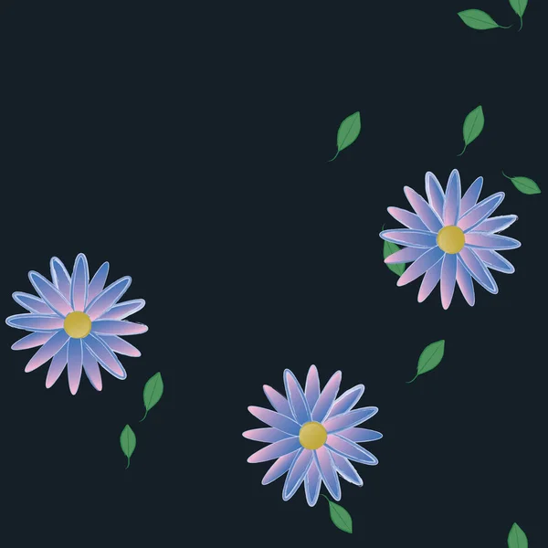 Fleurs Simples Avec Des Feuilles Vertes Composition Libre Illustration Vectorielle — Image vectorielle