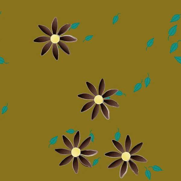 Fleurs Simples Avec Des Feuilles Vertes Composition Libre Illustration Vectorielle — Image vectorielle