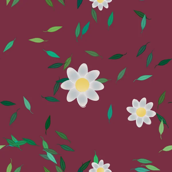 Fleurs Simples Avec Des Feuilles Vertes Composition Libre Illustration Vectorielle — Image vectorielle