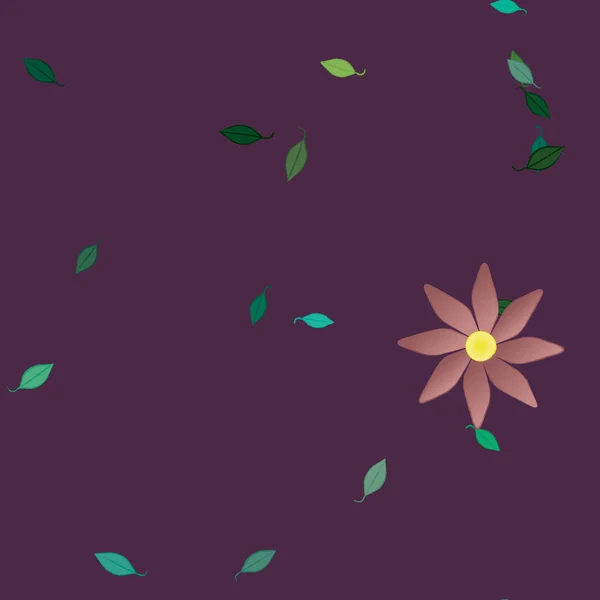 Flores Simples Con Hojas Verdes Composición Libre Ilustración Vectorial — Vector de stock