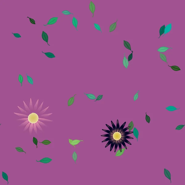 Eenvoudige Bloemen Met Groene Bladeren Vrije Samenstelling Vector Illustratie — Stockvector