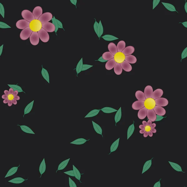 Enkla Blommor Med Gröna Blad Fri Sammansättning Vektor Illustration — Stock vektor