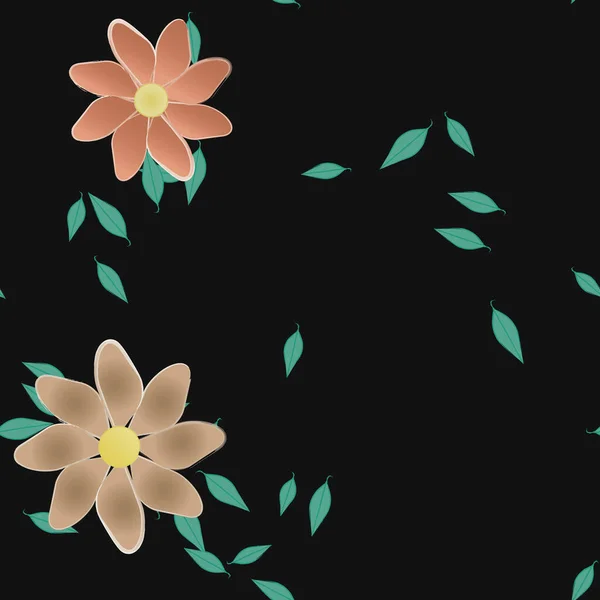 Flores Simples Con Hojas Verdes Composición Libre Ilustración Vectorial — Vector de stock