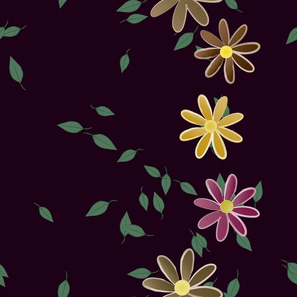 Flores Simples Con Hojas Verdes Composición Libre Ilustración Vectorial — Archivo Imágenes Vectoriales