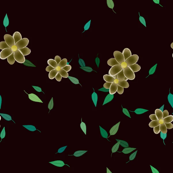 Eenvoudige Bloemen Met Groene Bladeren Vrije Samenstelling Vector Illustratie — Stockvector