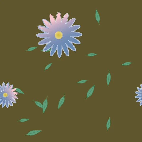 Flores Simples Con Hojas Verdes Composición Libre Ilustración Vectorial — Vector de stock