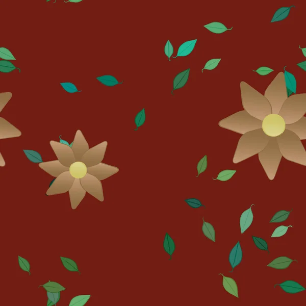 Fleurs Simples Avec Des Feuilles Vertes Composition Libre Illustration Vectorielle — Image vectorielle