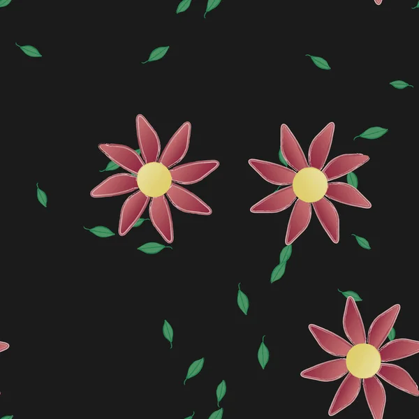 Flores Simples Con Hojas Verdes Composición Libre Ilustración Vectorial — Vector de stock