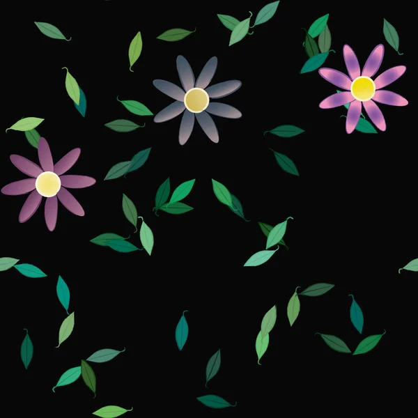 Fleurs Simples Avec Des Feuilles Vertes Composition Libre Illustration Vectorielle — Image vectorielle