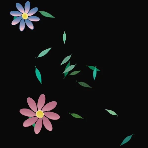 Flores Simples Con Hojas Verdes Composición Libre Ilustración Vectorial — Vector de stock