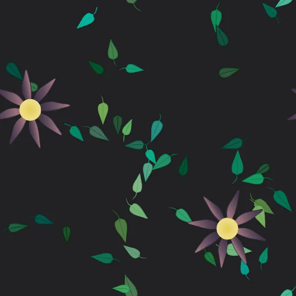 Fleurs Simples Avec Des Feuilles Vertes Composition Libre Illustration Vectorielle — Image vectorielle