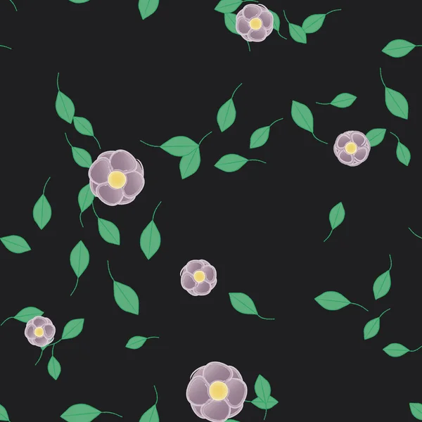 Flores Simples Con Hojas Verdes Composición Libre Ilustración Vectorial — Vector de stock