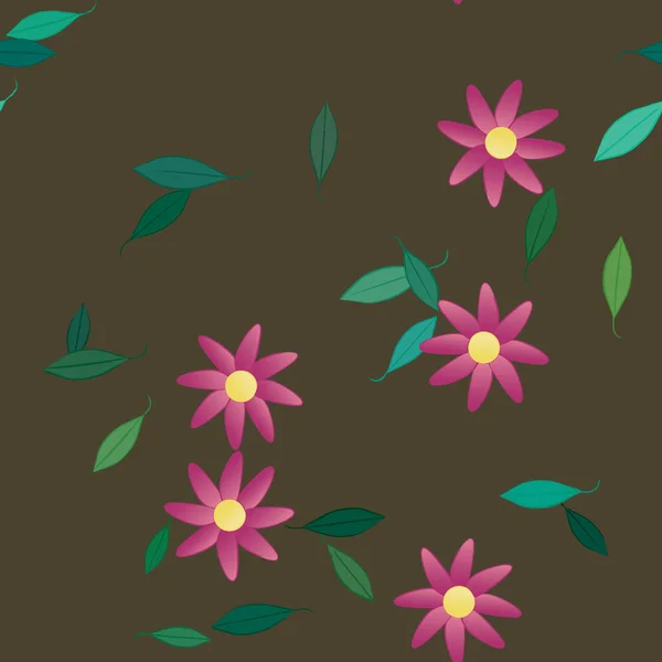 Flores Simples Con Hojas Verdes Composición Libre Ilustración Vectorial — Vector de stock