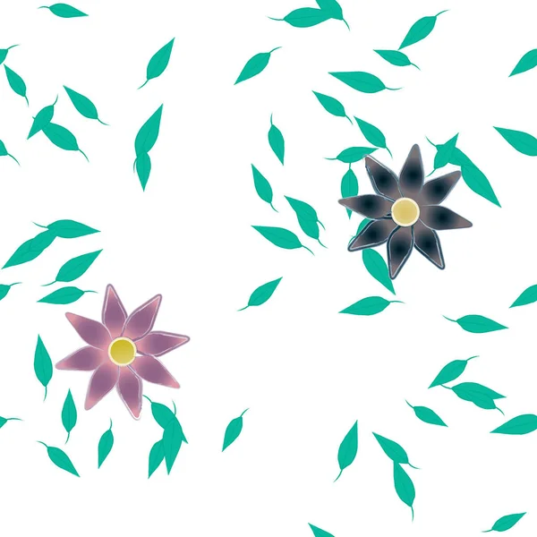 Composição Livre Com Flores Coloridas Simples Folhas Verdes Para Papel —  Vetores de Stock