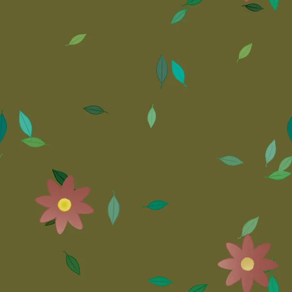 Flores Simples Con Hojas Verdes Composición Libre Ilustración Vectorial — Vector de stock