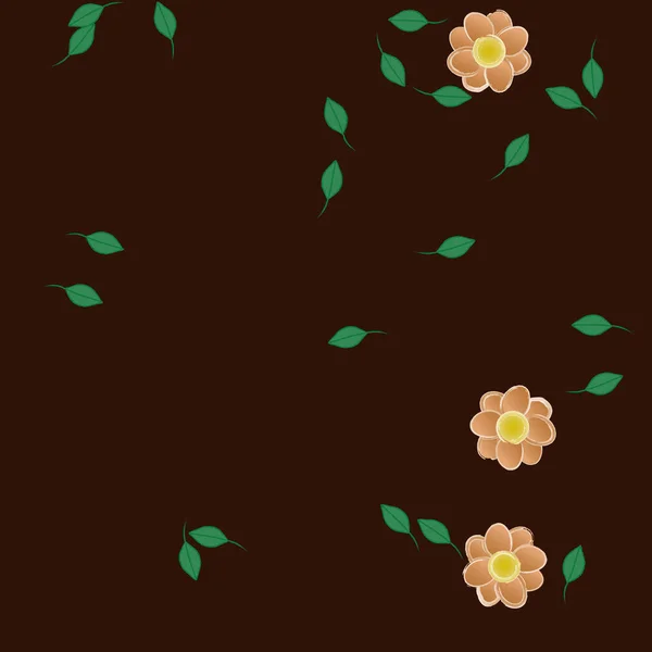 Flores Simples Con Hojas Verdes Composición Libre Ilustración Vectorial — Vector de stock