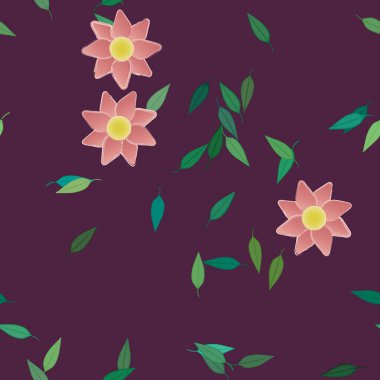 basit renkli çiçekler ve duvar kağıdı yaprakları ile serbest kompozisyon, vektör illüstrasyonu