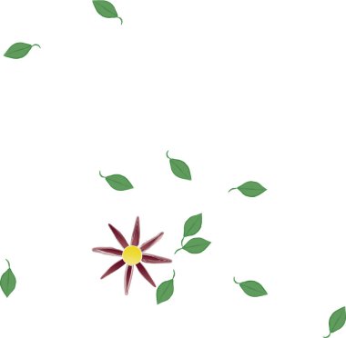 basit renkli çiçekleri olan serbest kompozisyon ve duvar kağıdı için yeşil yapraklar, vektör illüstrasyonu