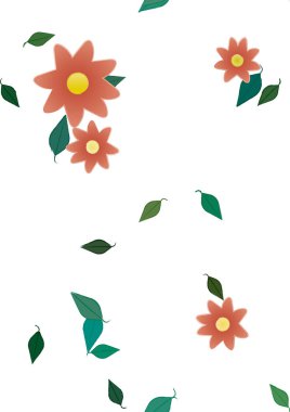 basit renkli çiçekleri olan serbest kompozisyon ve duvar kağıdı için yeşil yapraklar, vektör illüstrasyonu